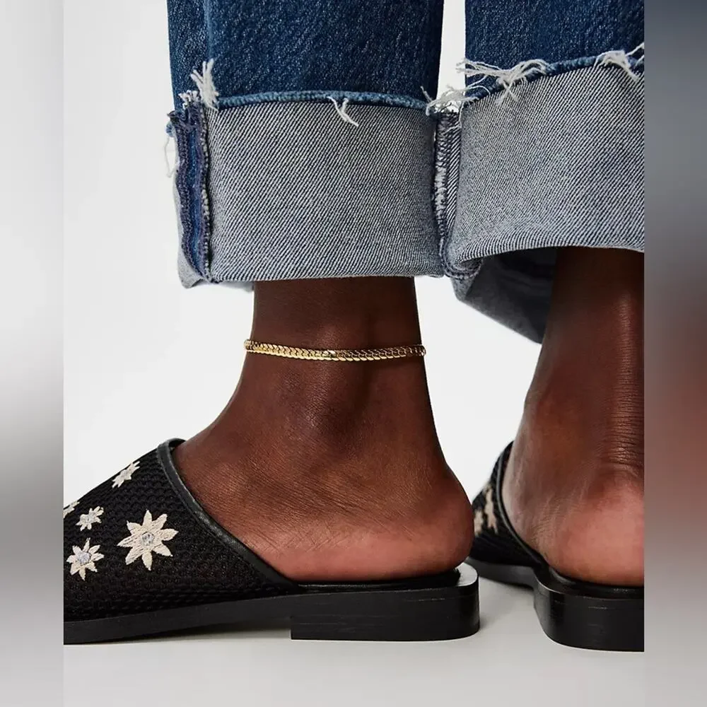 Free People Becky Daisy Embroidered Mules in Black 9